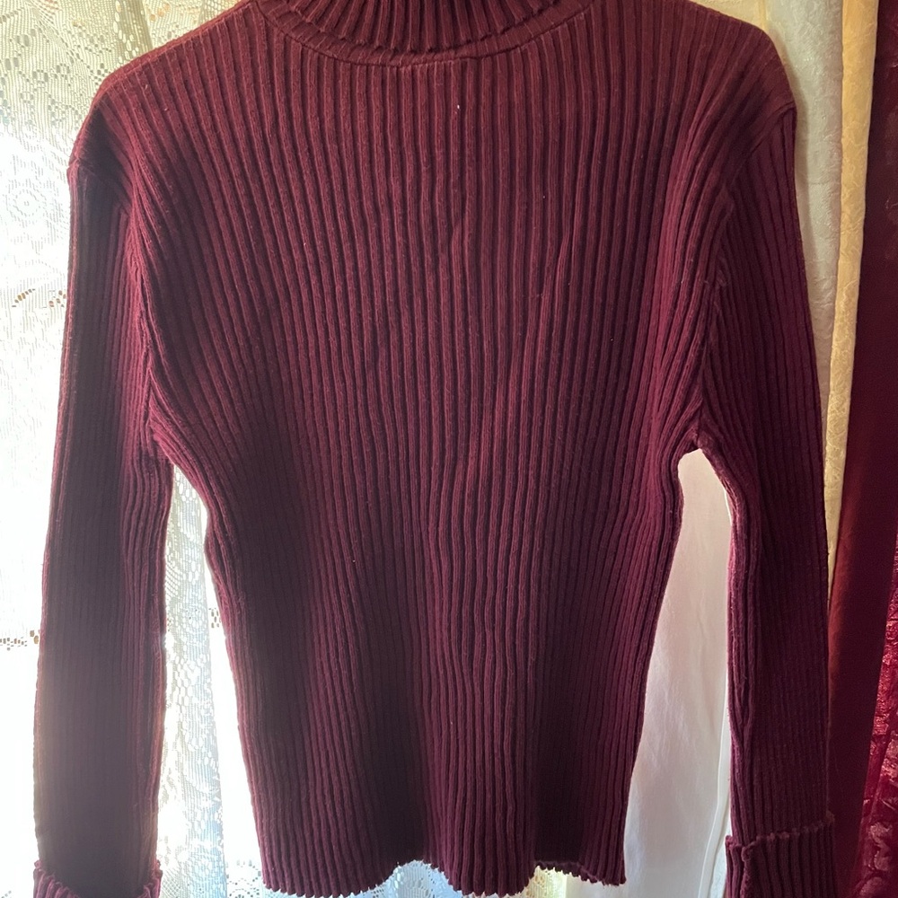 Elegant Maroon Ribbed Turtleneck Sweater